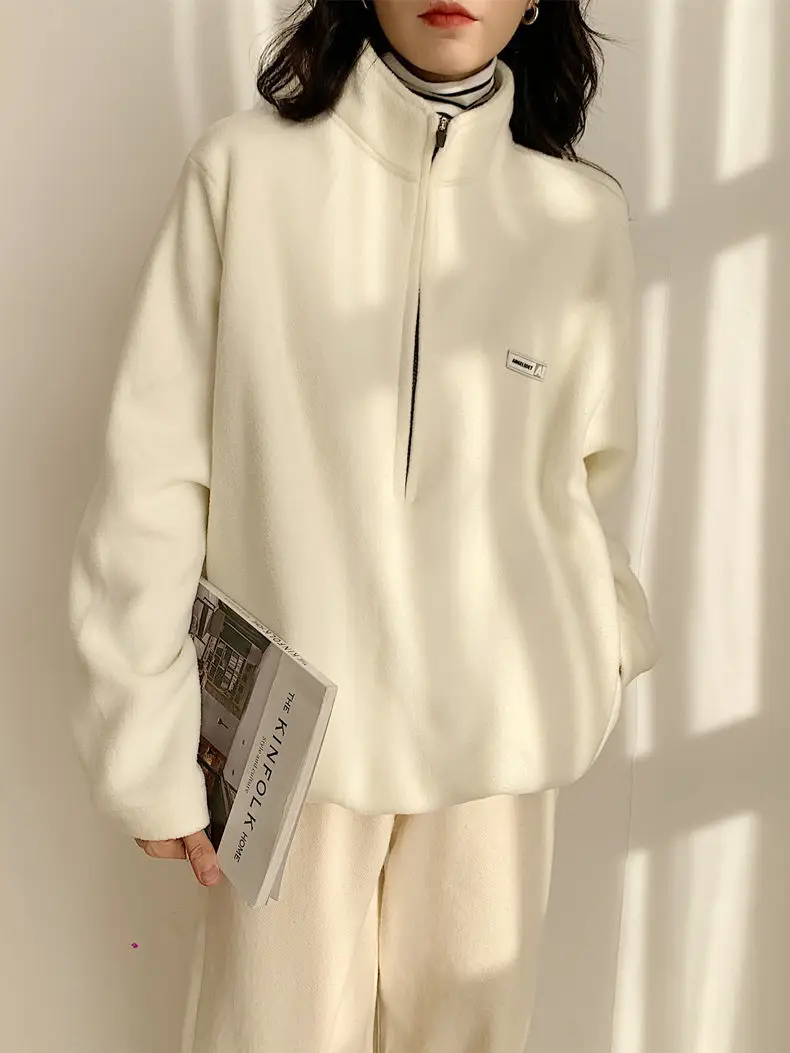 Women Black Velvet Quarter Zip Jacket Spring 2025 — feature 9