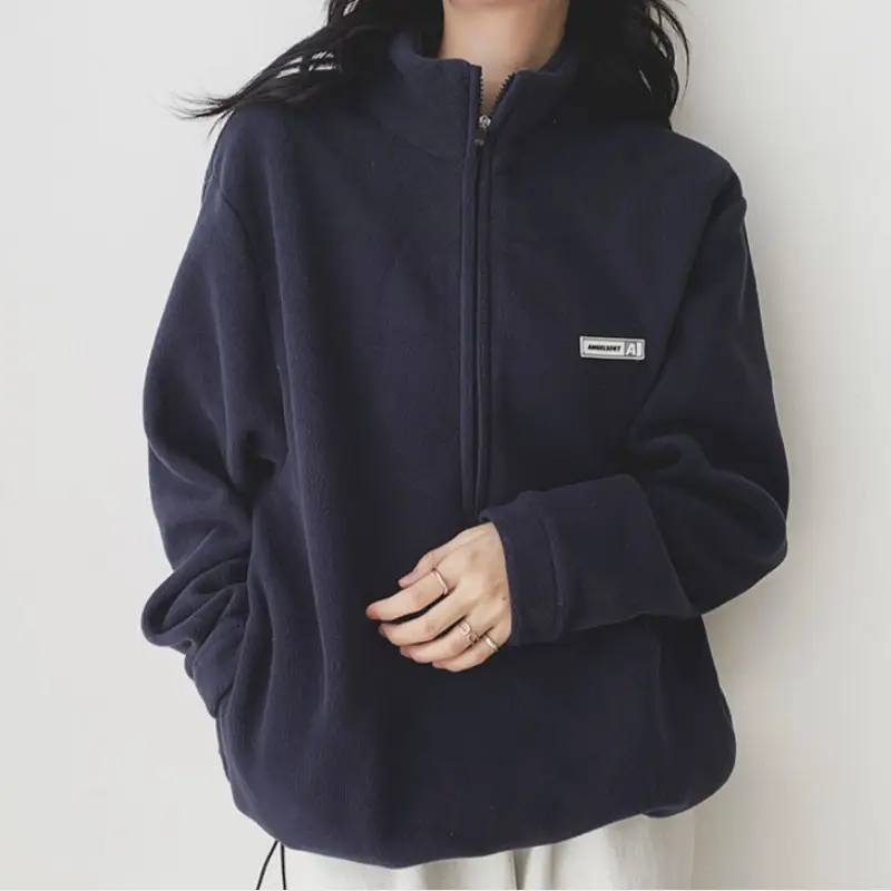 Women Black Velvet Quarter Zip Jacket Spring 2025
