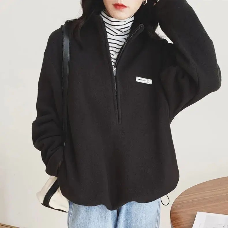 Women Black Velvet Quarter Zip Jacket Spring 2025