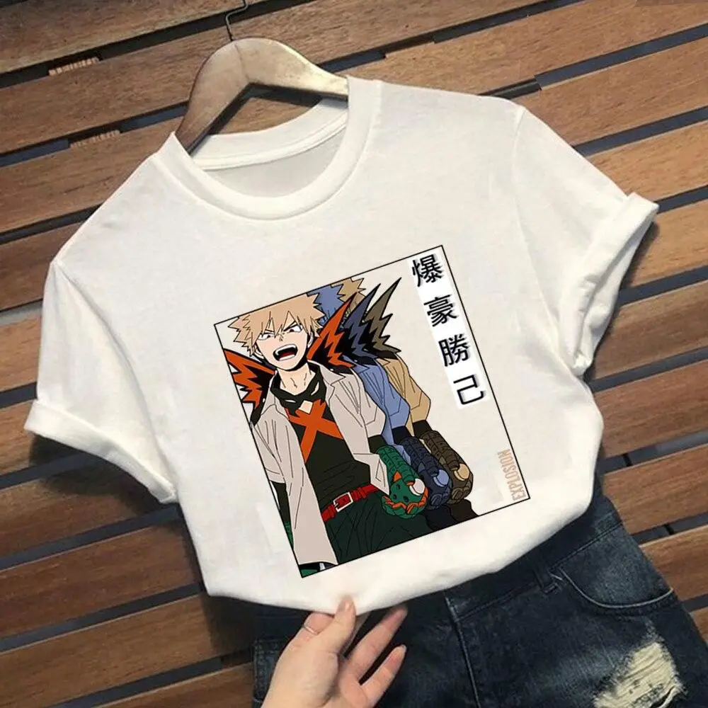 Men Women Anime Print T-Shirt Black Short Sleeve