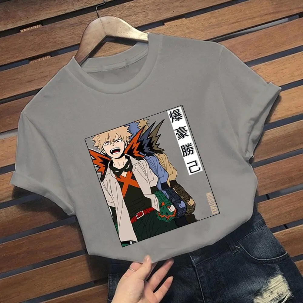 Men Women Anime Print T-Shirt Black Short Sleeve