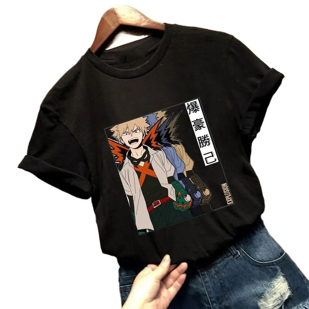 Men Women Anime Print T-Shirt Black Short Sleeve