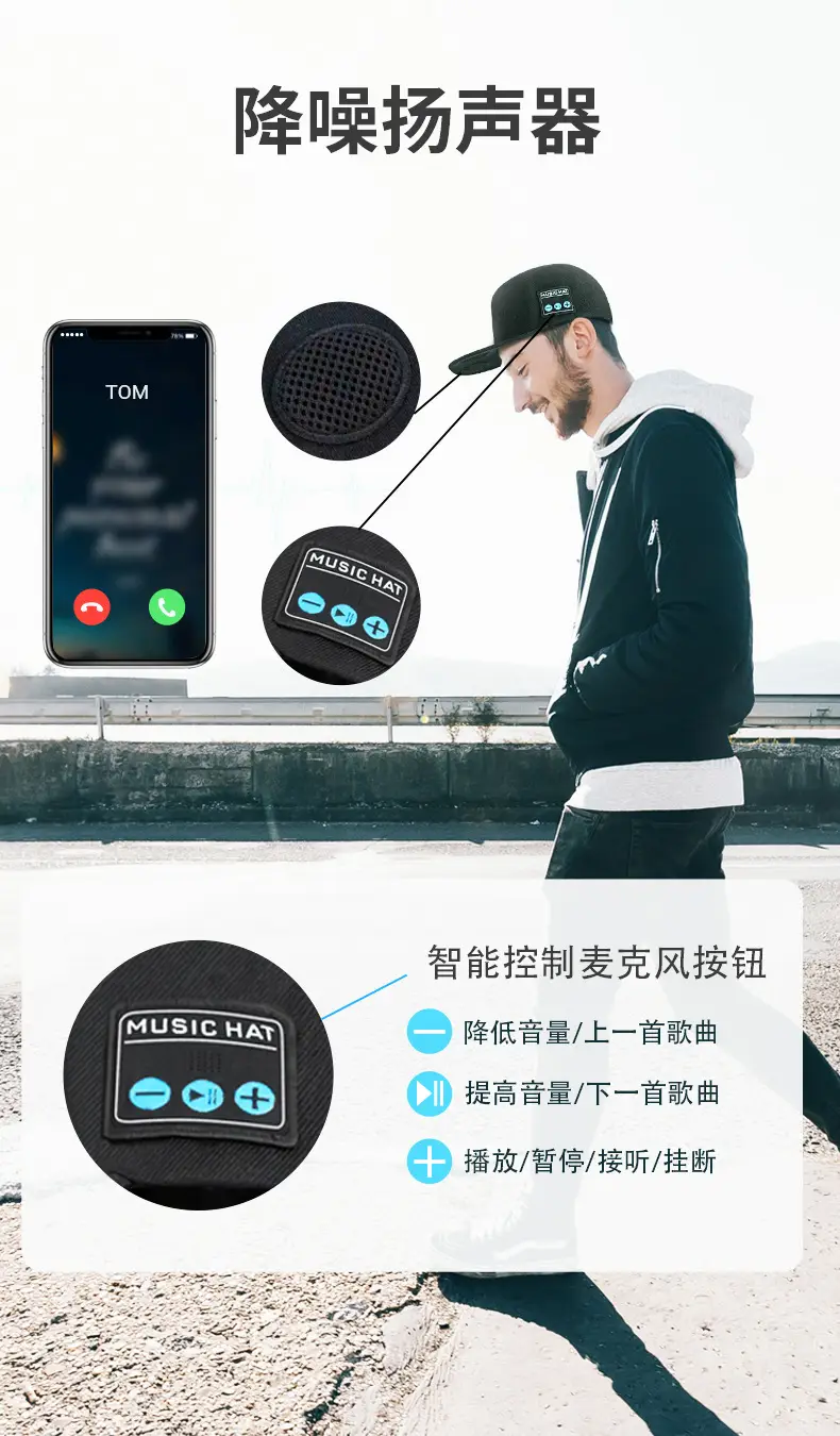 Temu Bluetooth Headphone Cap Grey with Sound Output — feature 3