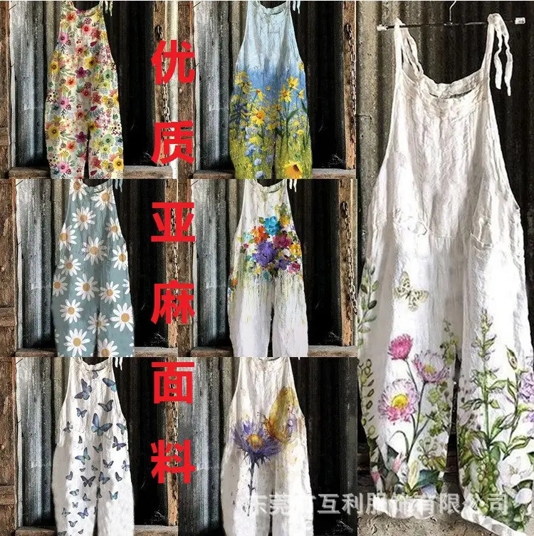 2023 New Slub Print Wide Leg Jumpsuit Women - Image 43