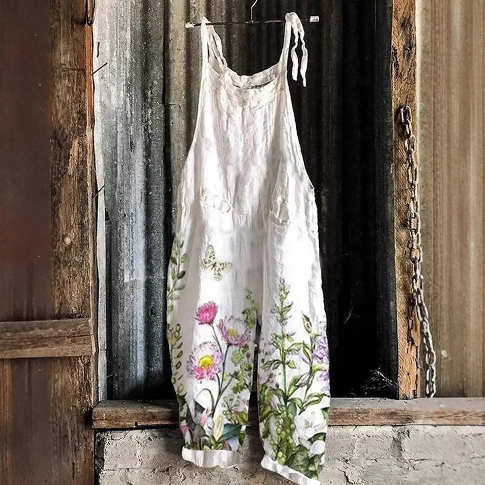 2023 New Slub Print Wide Leg Jumpsuit Women - Image 45