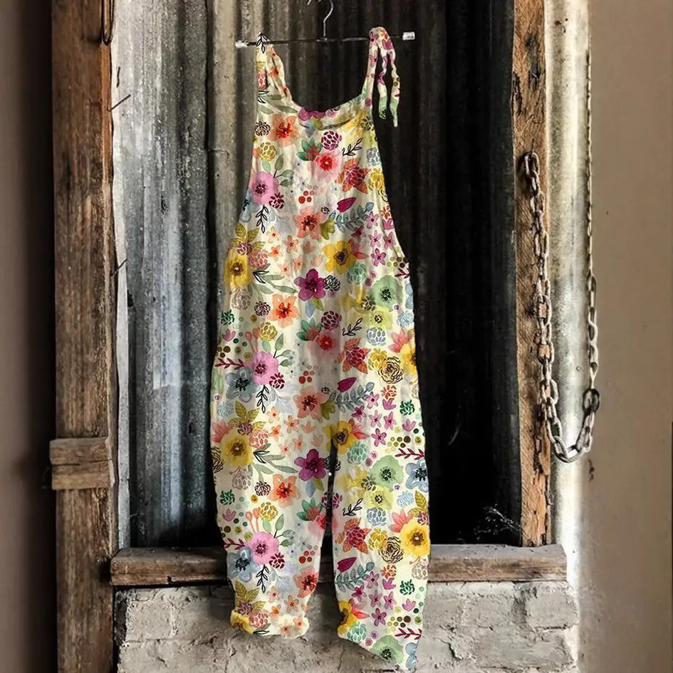 2023 New Slub Print Wide Leg Jumpsuit Women - Image 46