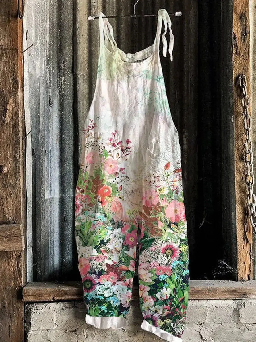 2023 New Slub Print Wide Leg Jumpsuit Women - Image 10