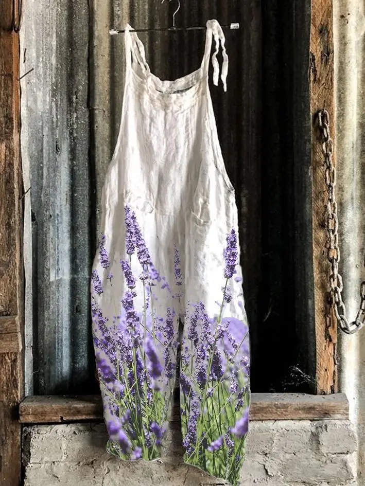 2023 New Slub Print Wide Leg Jumpsuit Women - Image 14