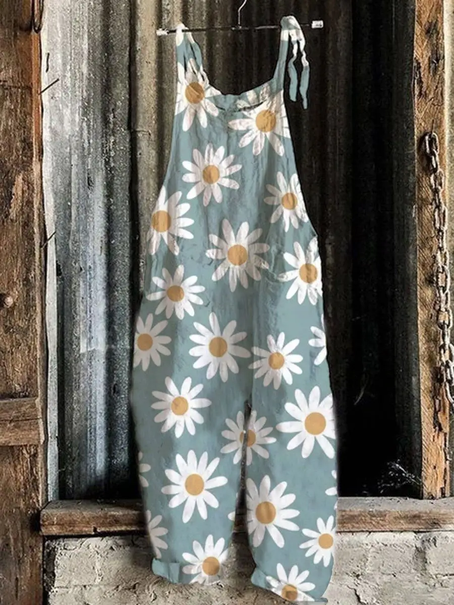 2023 New Slub Print Wide Leg Jumpsuit Women - Image 2