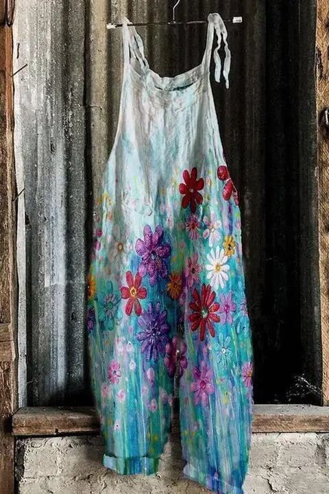 2023 New Slub Print Wide Leg Jumpsuit Women - Image 22