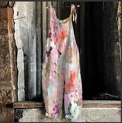 2023 New Slub Print Wide Leg Jumpsuit Women - Image 29