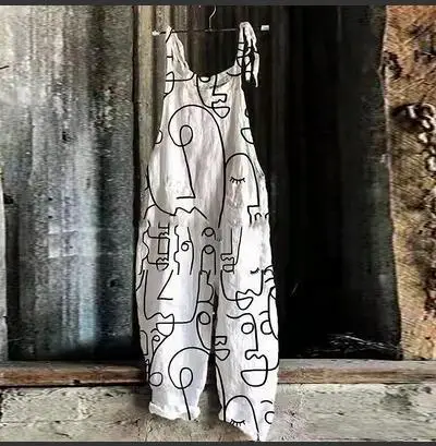 2023 New Slub Print Wide Leg Jumpsuit Women - Image 30