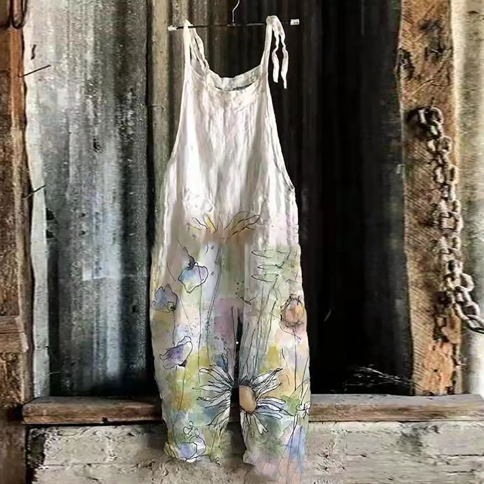 2023 New Slub Print Wide Leg Jumpsuit Women - Image 34