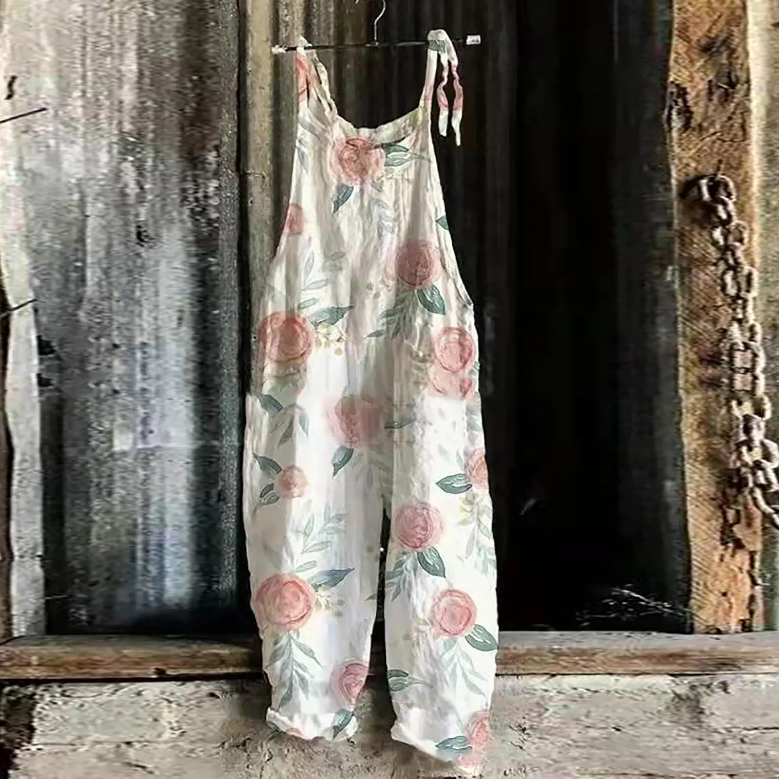 2023 New Slub Print Wide Leg Jumpsuit Women - Image 37