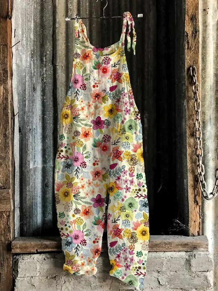 2023 New Slub Print Wide Leg Jumpsuit Women - Image 4