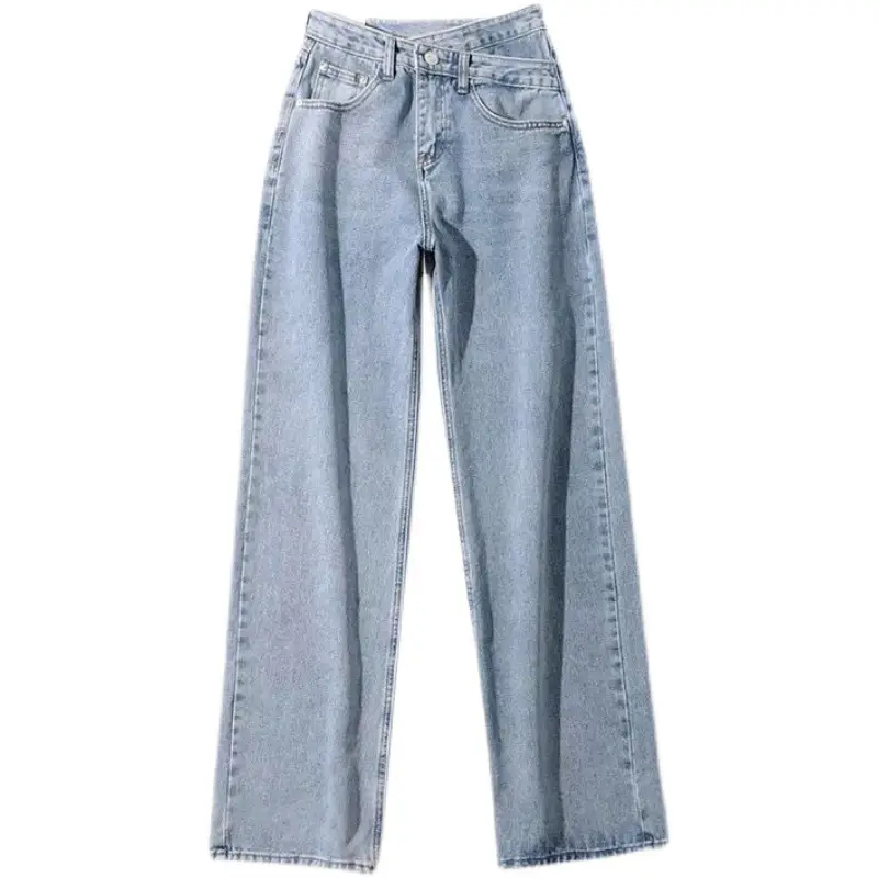 Light Blue Denim Jeans Women Summer 2022 Loose Slim Cross Waist