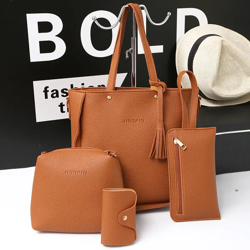 Red 4-Piece Women's Leather Handbag Set - Image 6
