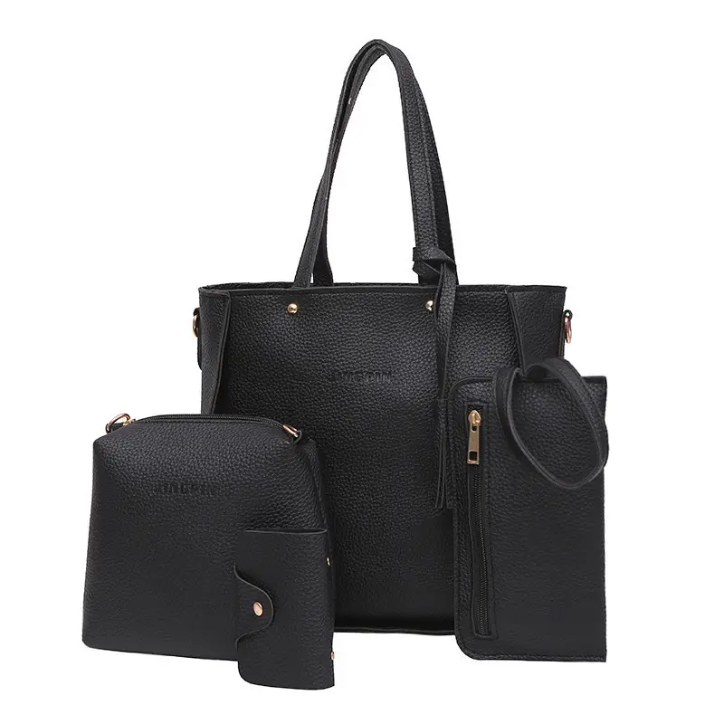 Red 4-Piece Women's Leather Handbag Set - Image 9