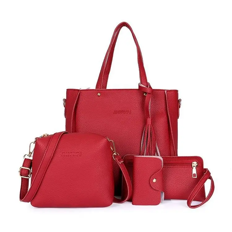 Red 4-Piece Women's Leather Handbag Set - Image 10