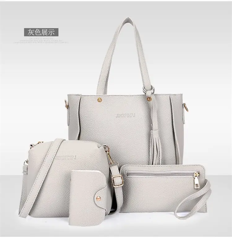 Red 4-Piece Women's Leather Handbag Set — feature 13