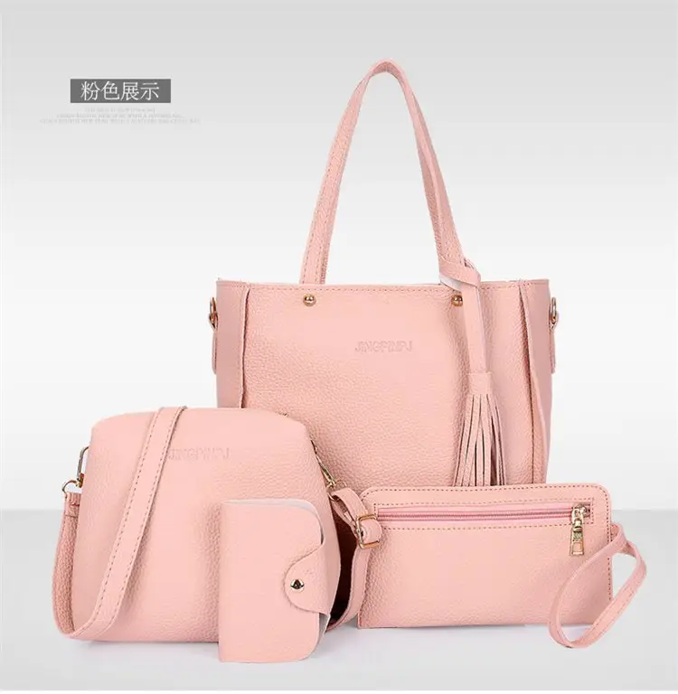 Red 4-Piece Women's Leather Handbag Set — feature 14