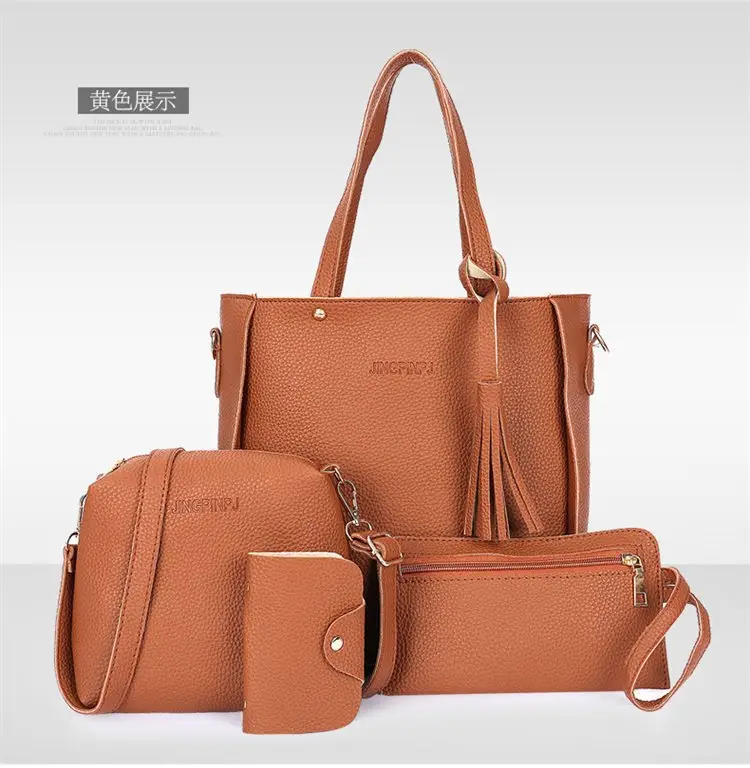 Red 4-Piece Women's Leather Handbag Set — feature 15