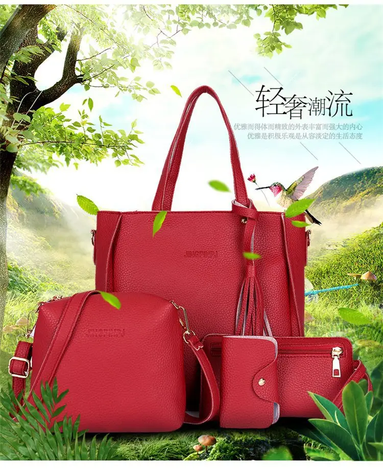 Red 4-Piece Women's Leather Handbag Set — feature 31