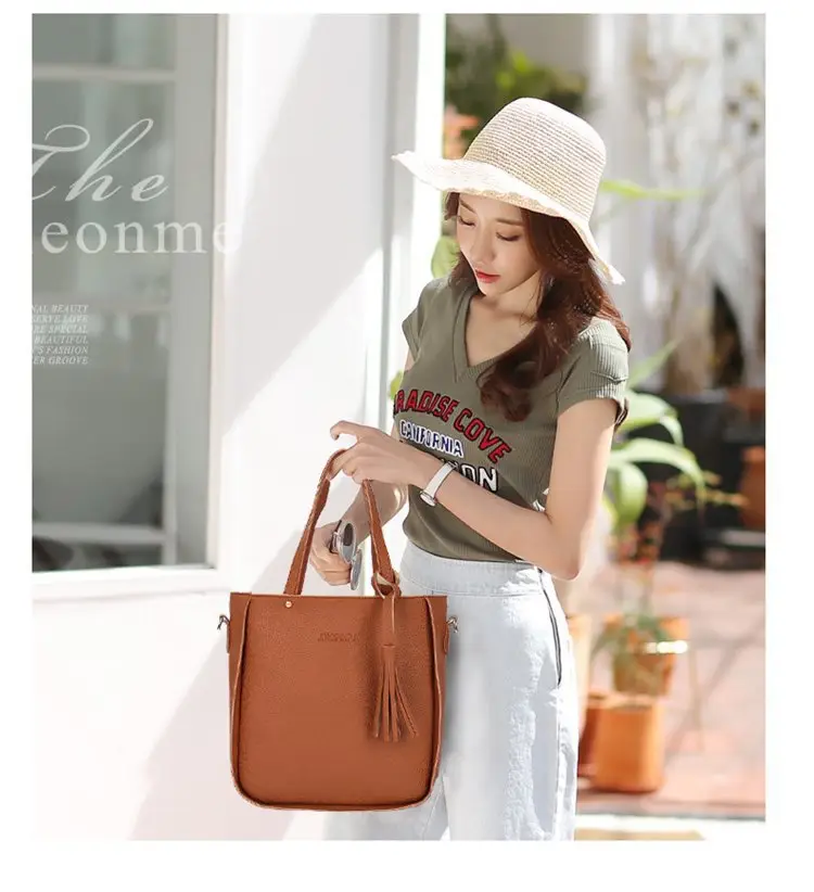 Red 4-Piece Women's Leather Handbag Set — feature 32
