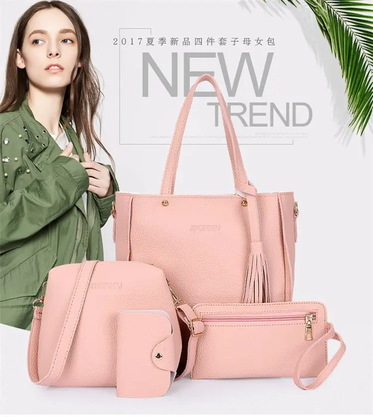 Red 4-Piece Women's Leather Handbag Set — feature 36