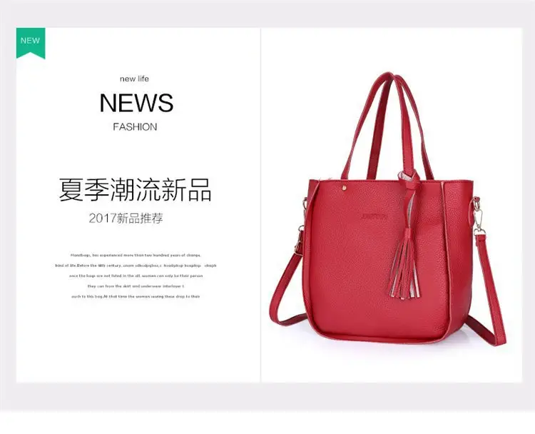 Red 4-Piece Women's Leather Handbag Set — feature 9