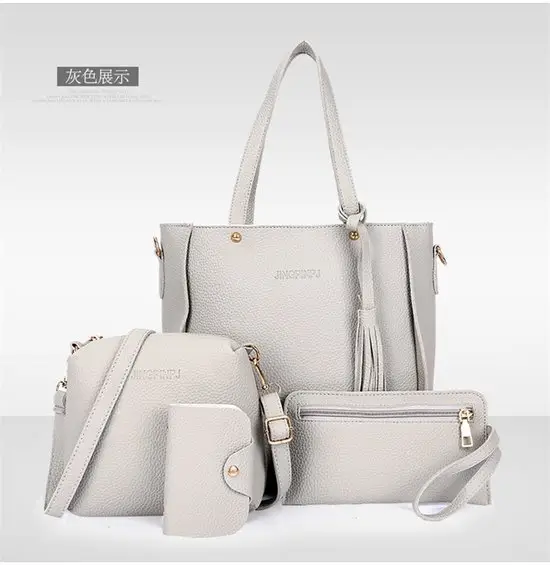 Red 4-Piece Women's Leather Handbag Set - Image 4