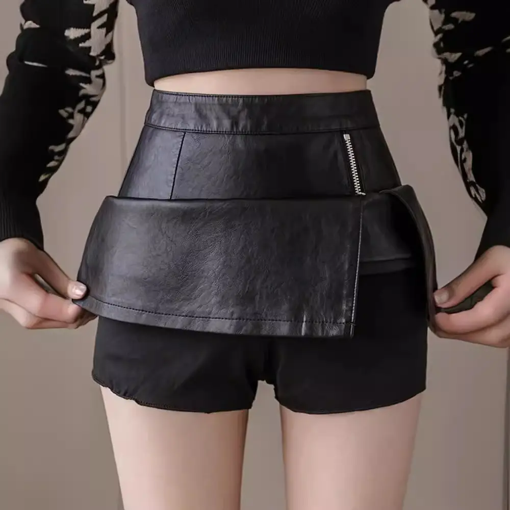 Black High Waist Leather Skirt for Women - Image 5