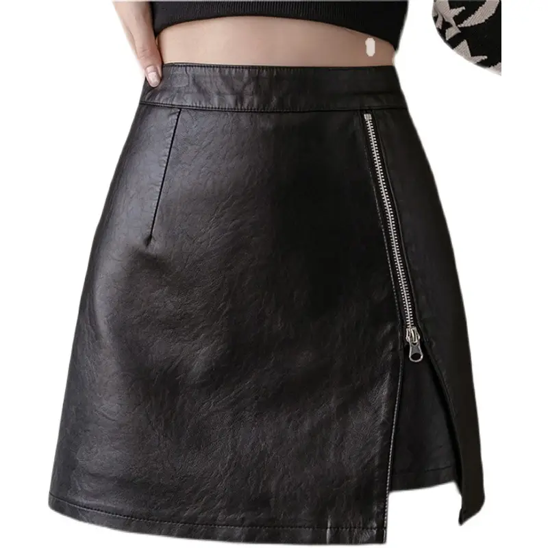 Black High Waist Leather Skirt for Women - Image 7