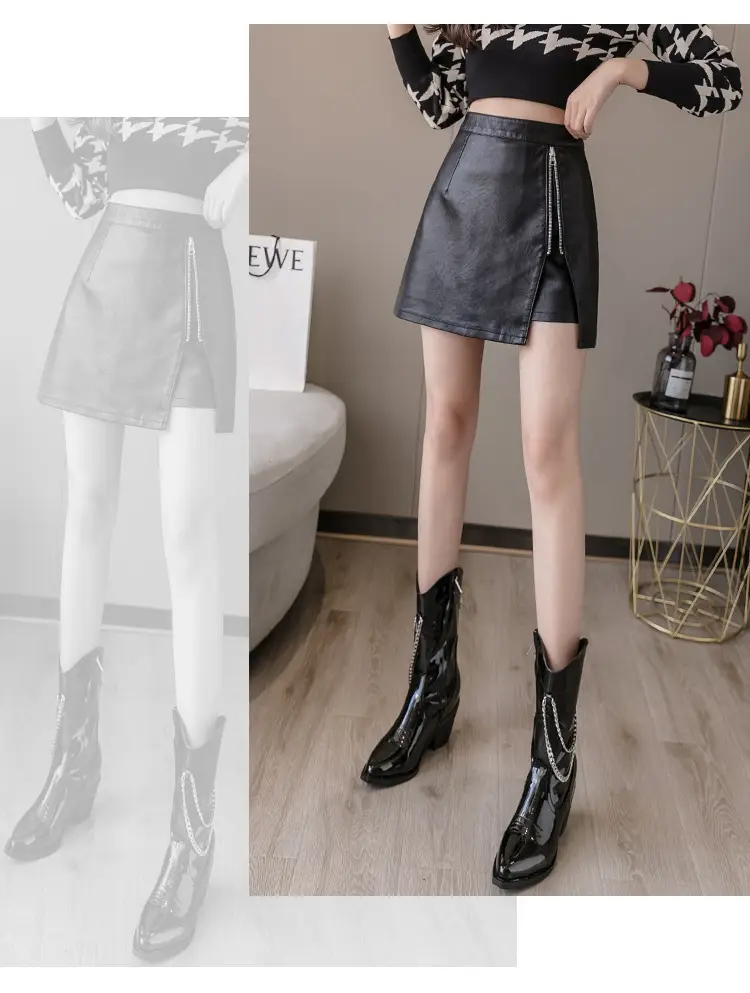 Black High Waist Leather Skirt for Women — feature 10