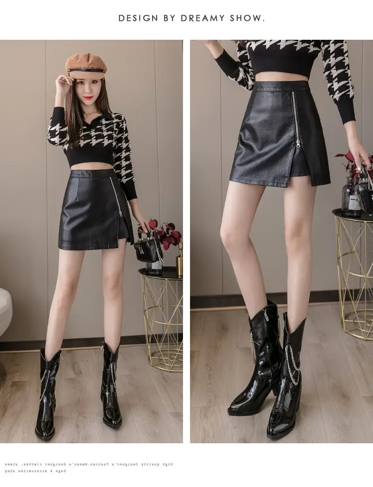 Black High Waist Leather Skirt for Women — feature 11