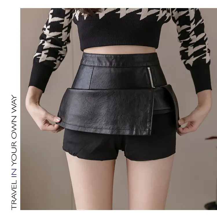 Black High Waist Leather Skirt for Women — feature 13