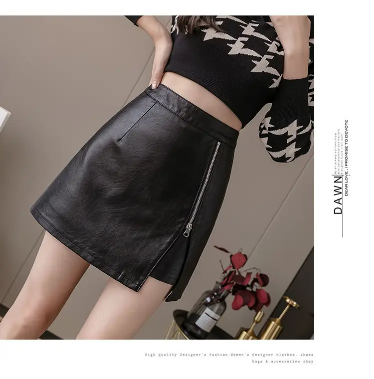 Black High Waist Leather Skirt for Women — feature 14