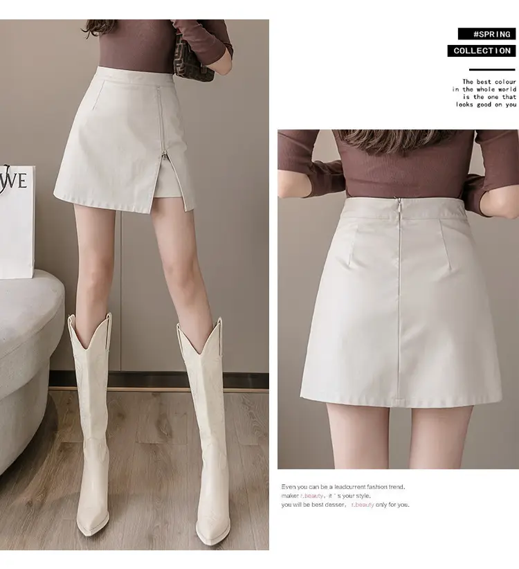 Black High Waist Leather Skirt for Women — feature 16