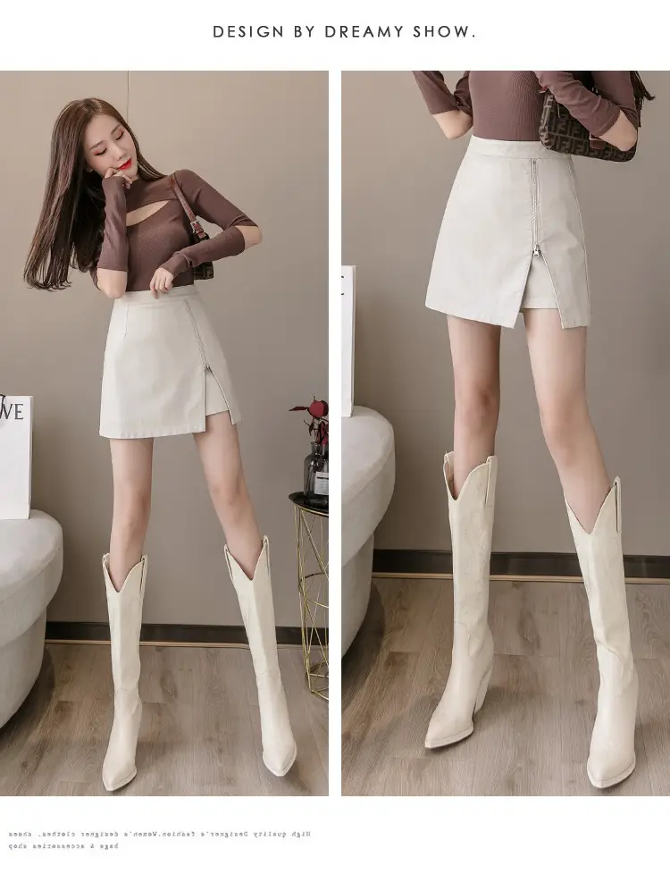 Black High Waist Leather Skirt for Women — feature 17