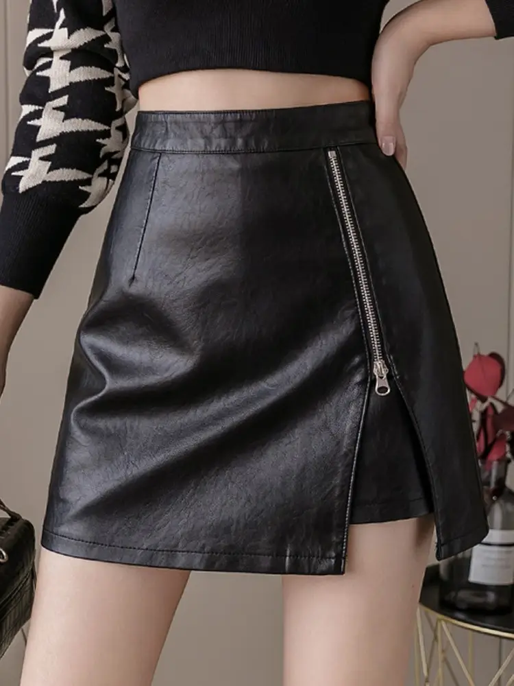 Black High Waist Leather Skirt for Women — feature 2