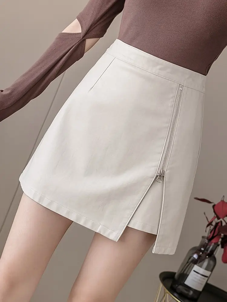 Black High Waist Leather Skirt for Women - Image 2