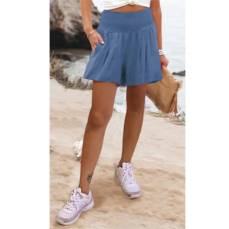 Women's Maroon High Waist Pleated Shorts 2022