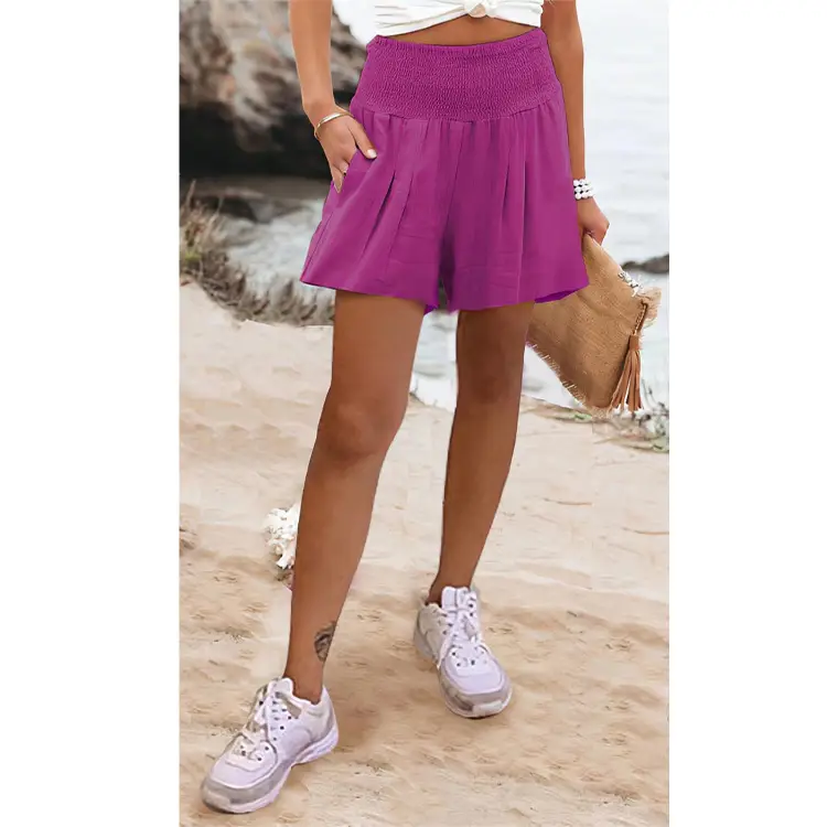 Women's Maroon High Waist Pleated Shorts 2022