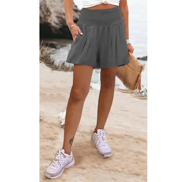 Women's Maroon High Waist Pleated Shorts 2022