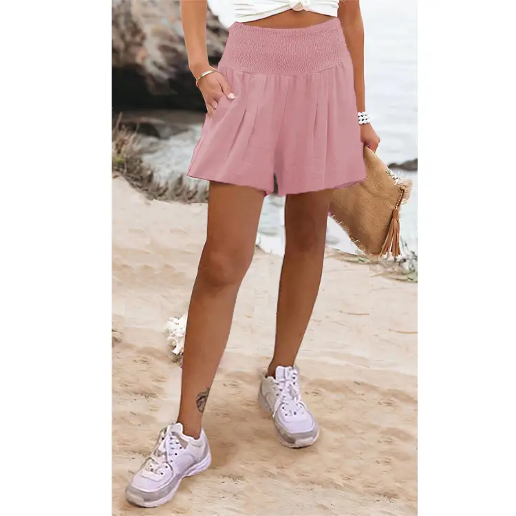 Women's Maroon High Waist Pleated Shorts 2022