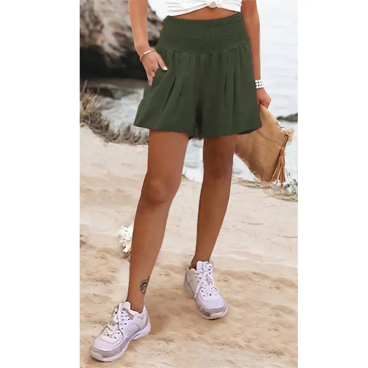 Women's Maroon High Waist Pleated Shorts 2022 — feature 9
