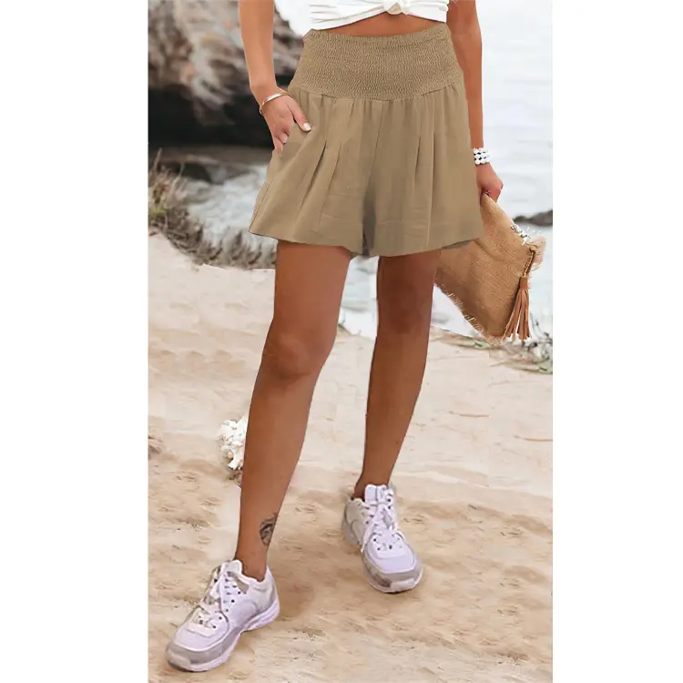 Women's Maroon High Waist Pleated Shorts 2022 — feature 8