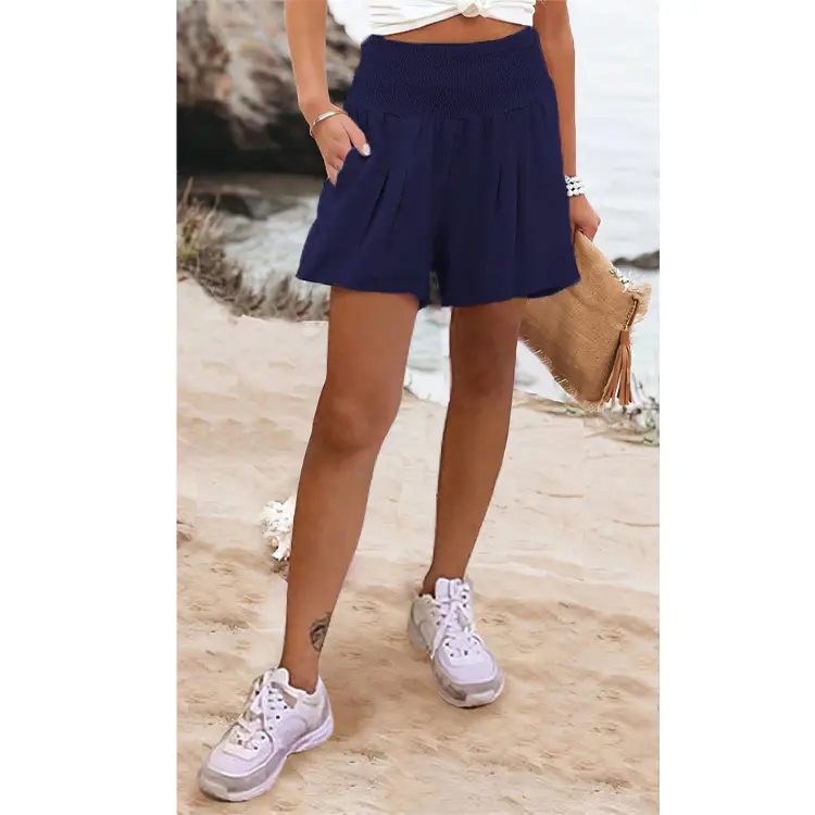 Women's Maroon High Waist Pleated Shorts 2022