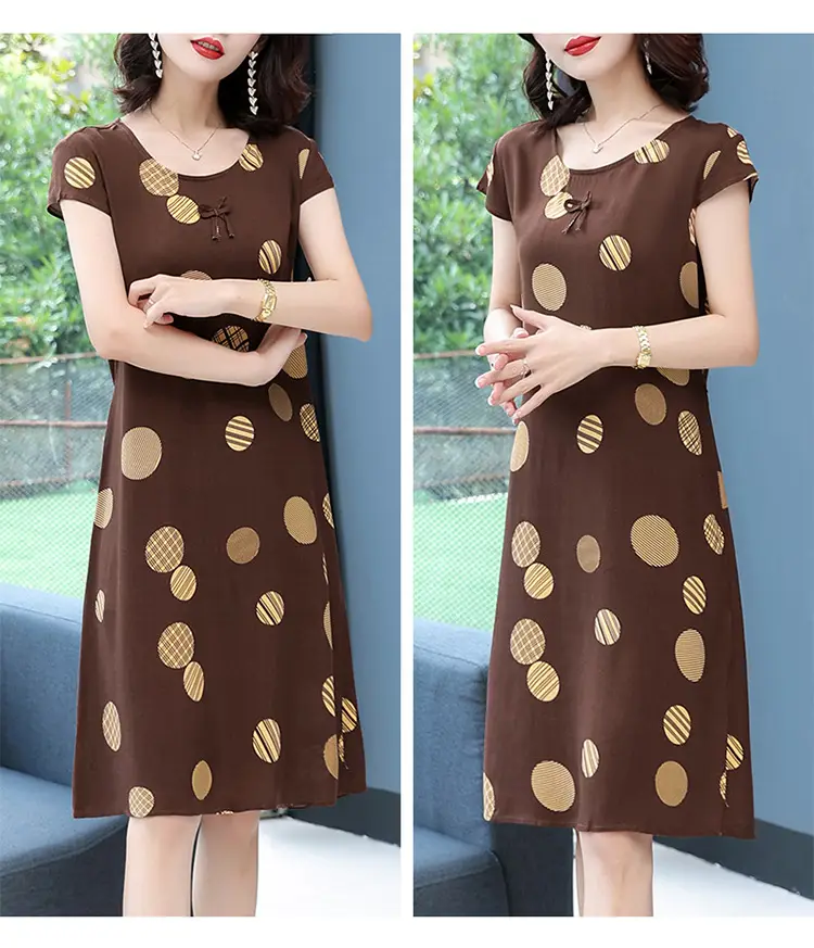 Green Printed Silk Dress for Women Mid-Length Loose Fit — feature 29