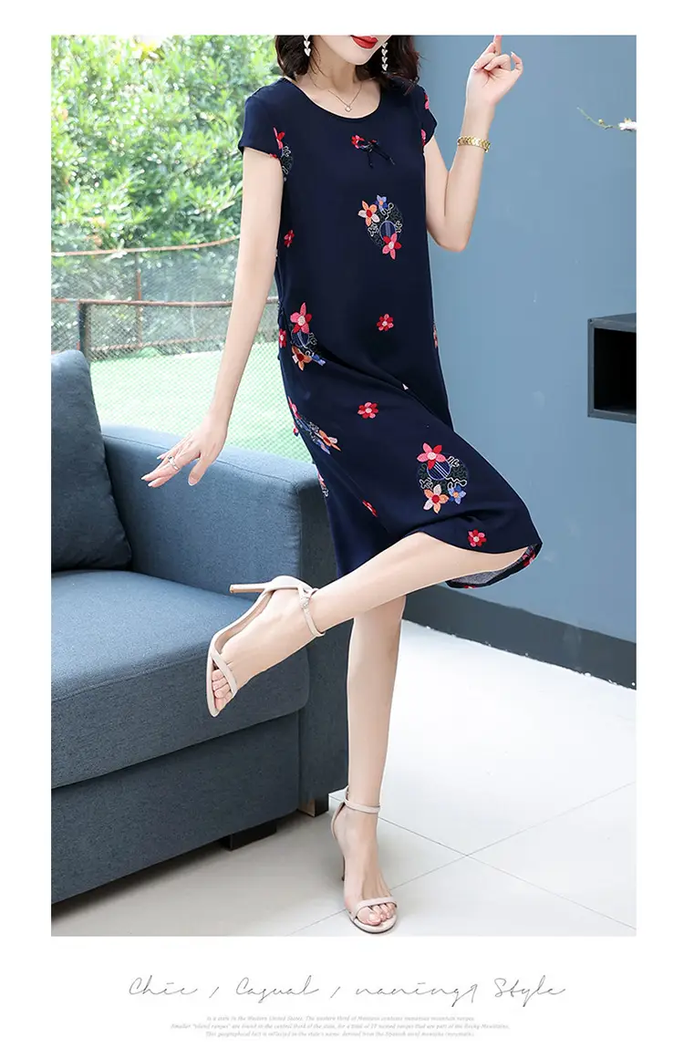 Green Printed Silk Dress for Women Mid-Length Loose Fit — feature 31